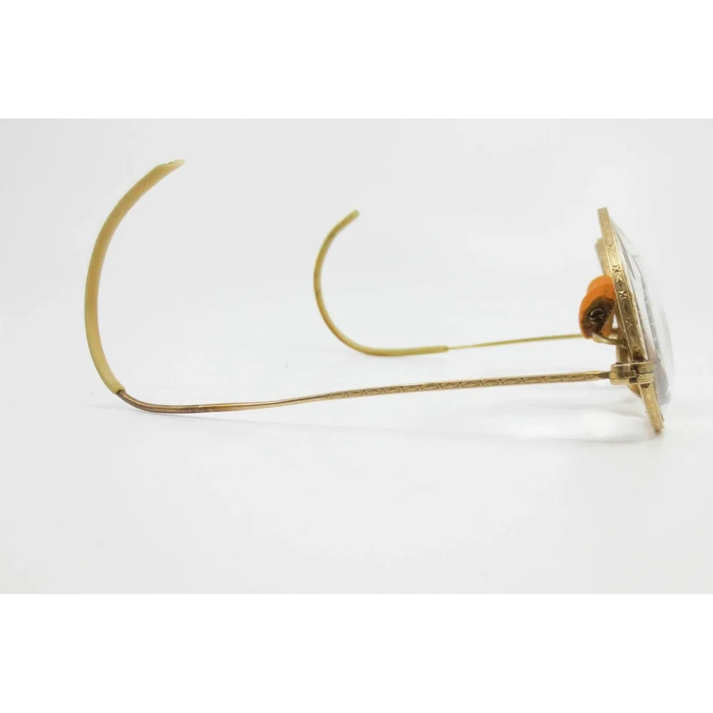 Vintage Gold Tone Round Wire Rim Eyeglasses Engraved Cable Temple Frames 36066